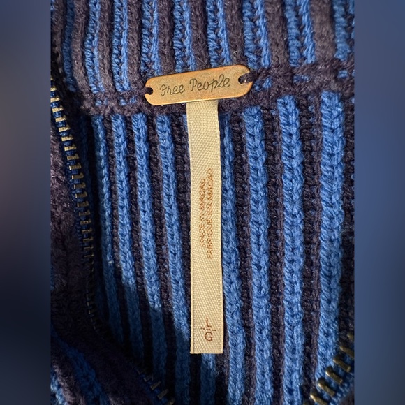 Free People Greta Half Zip Sweater First Place Blue Black Combo | Size Large - Picture 3 of 6
